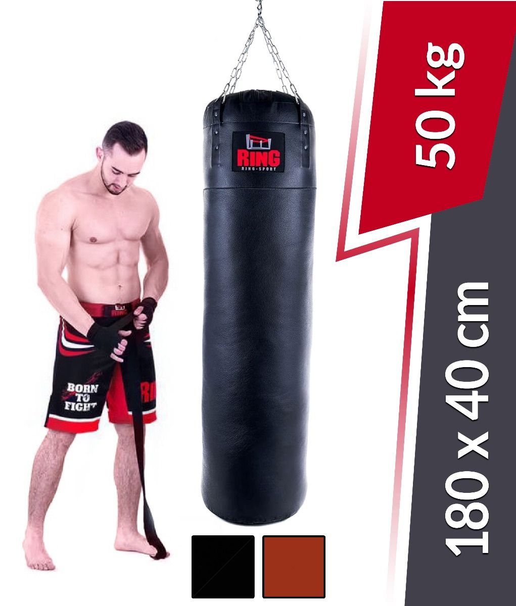 Boxzsák Premium valódi bőrből 180x40 cm 50 kg Ring Sport