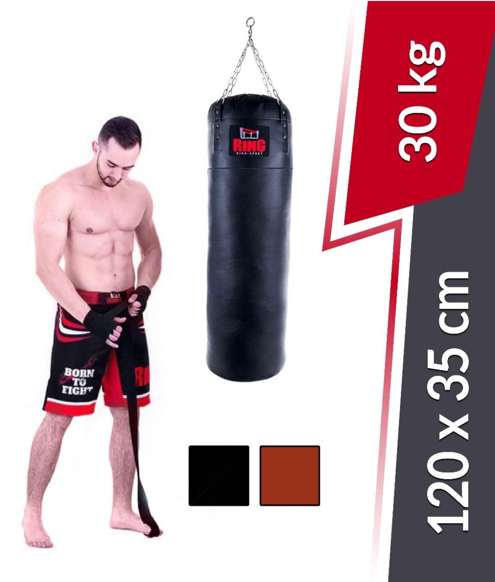 Boxzsák Premium valódi bőrből 120x35 cm 30 kg Ring Sport