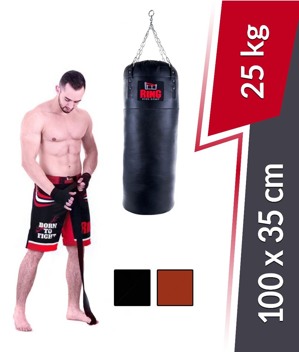 Boxzsák Premium valódi bőrből 100x35 cm 25 kg Ring Sport