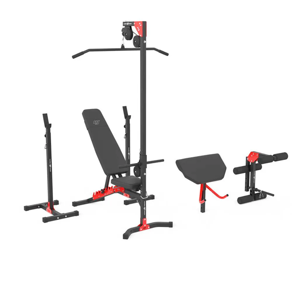 MH25 szett/ állítható edzőpad+állványok+csigás hátlehúzó+kiegészítők láb/bicepsz