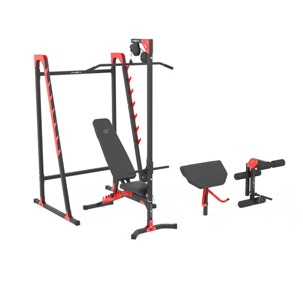 MH26 szett/edzőpad+többpozíciós állvány+csigás hátlehúzó+kiegészítők láb/bicepsz