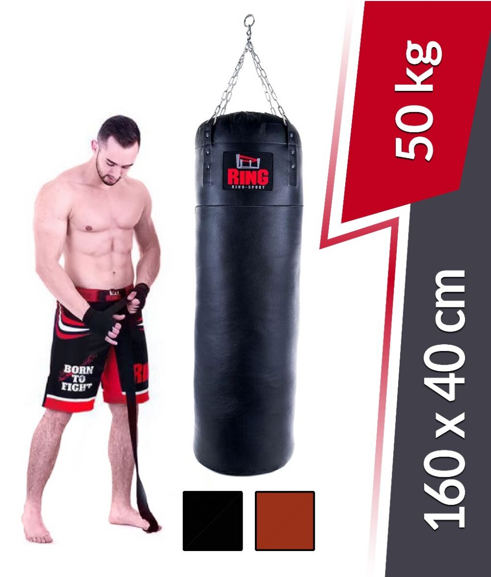 Boxzsák Premium valódi bőrből 160x40 cm 50 kg Ring Sport